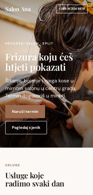 Stranica salona na mobitelu